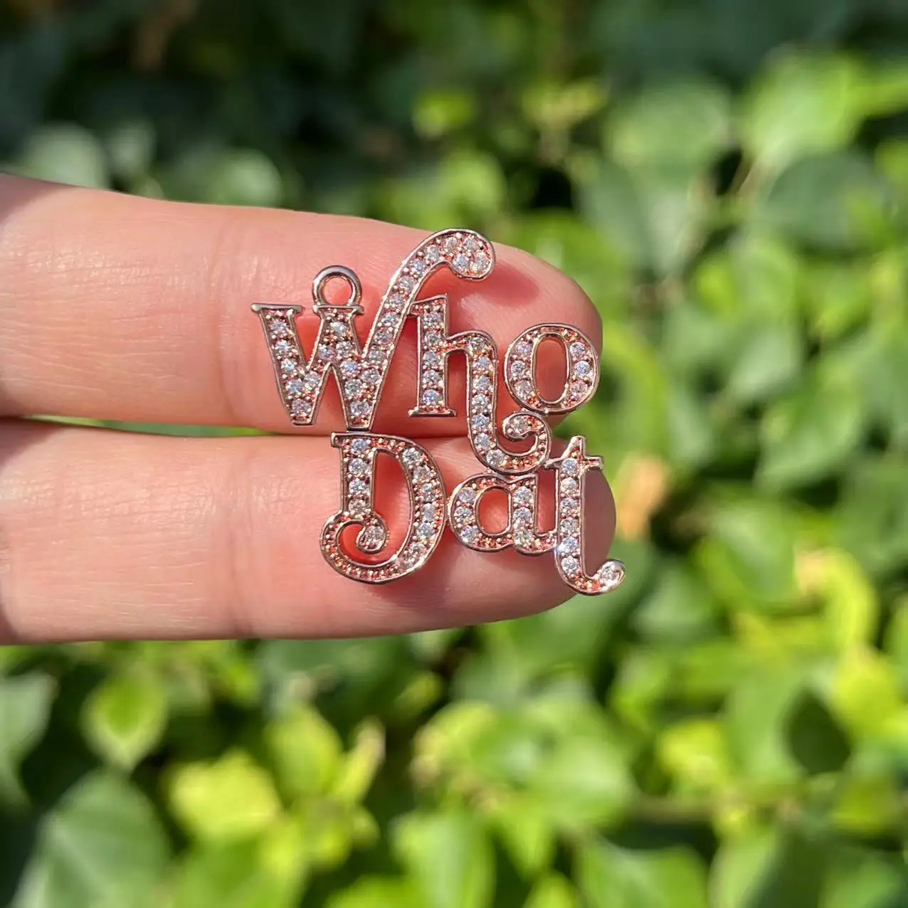 5 Pcs Who Dat Metal Word Charms Cubic Zircon Pave Fleur De Lis Letter Pendant For Woman Bracelet  Necklace Bangle Jewelry Making