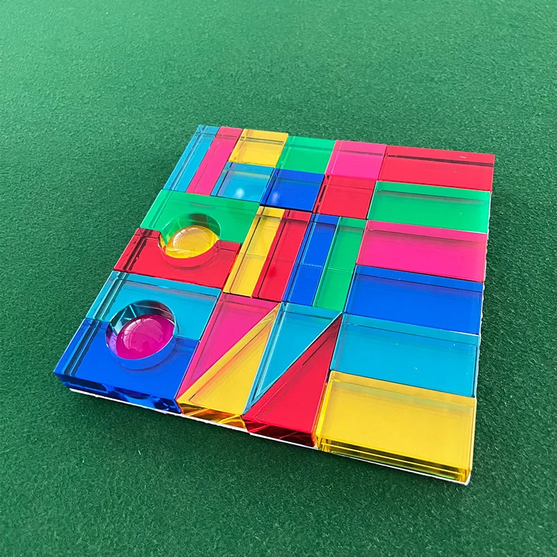 Suitable For Montessori Toys Over 3 Years Old 28 Wooden Transparent Colored Crystal Blocks Learning Light And Refraction Toys