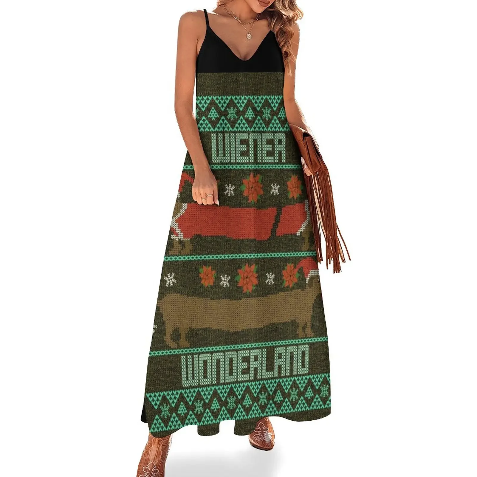 Not Winter Wonderland but Wiener Wonderland - Ugly Christmas Sweater Sleeveless Dress Womens dresses