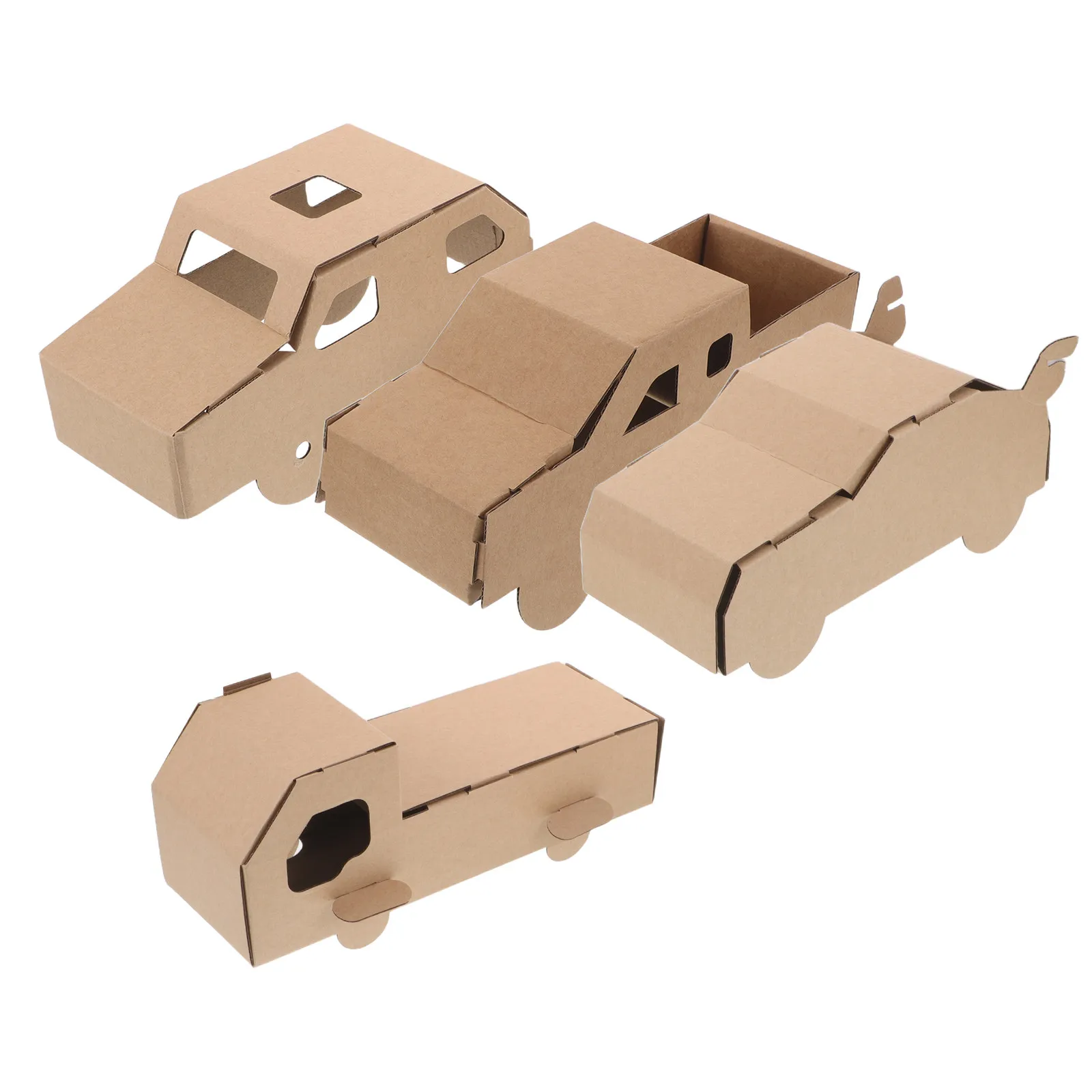 4Sets Cardboard Car for Kids DIY Unpainted Paper 3D Puzzle Assembly Educational Vehicle Craft Kit Birthday School Project