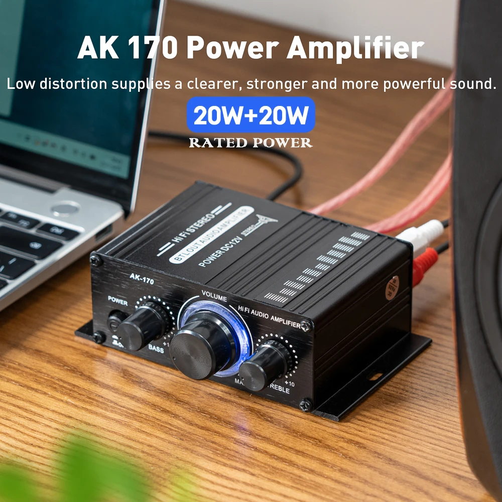 AK170 Power Amplifier Audio Karaoke Home Theater Amplifier 2 Channel Stereo Audio Amplifier 20W+20W AUX Input Radio Mic Car Home