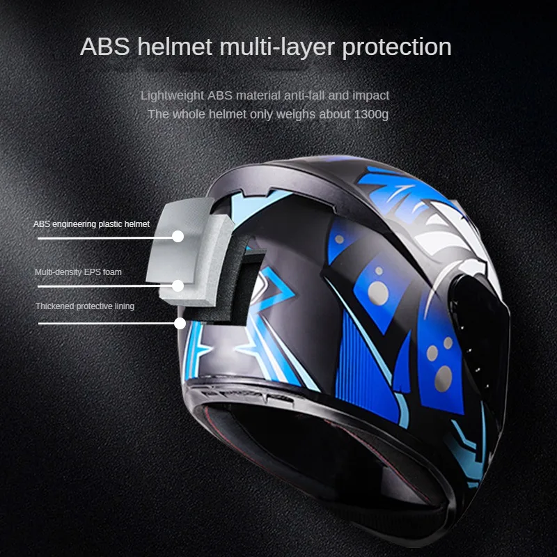 High-Strength ABS Helmet Full Face Helmet Men'S And Women'S Helmets Motorcycle Electric Car Safety Helmet With HD Anti-Fog Lens