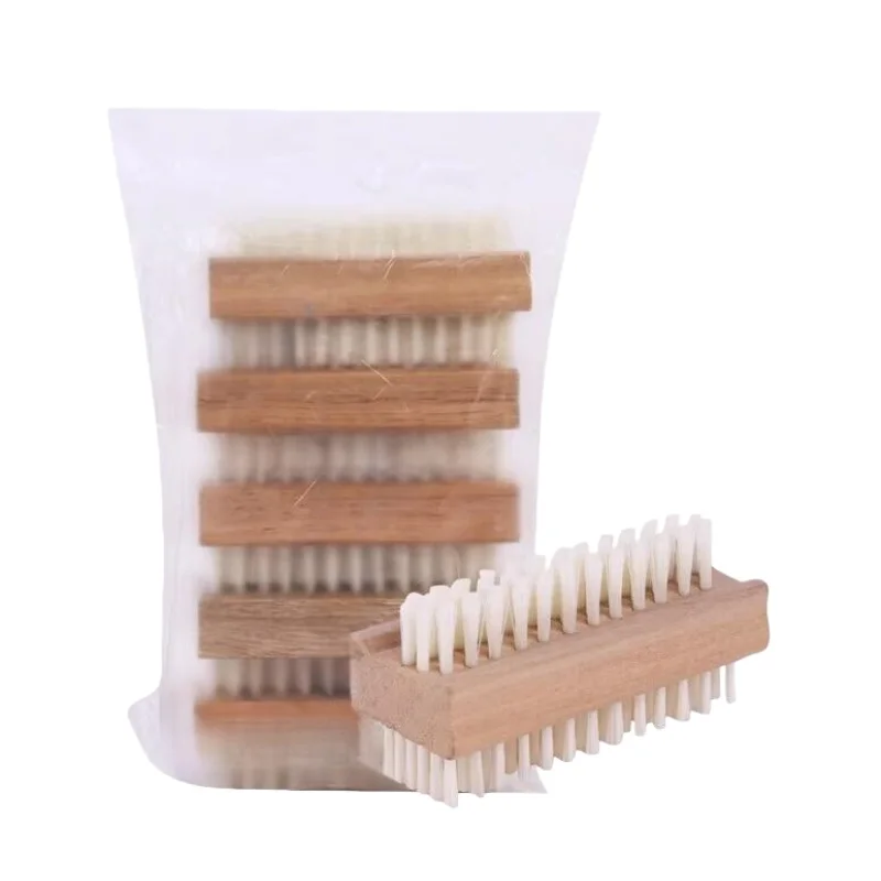 

5 Pcs Double-sided Nail Brush Manicure Pedicure Wood Handle Soft Remove Dust Nail Cleaning Brush For Nail Care Scrubbing Tools