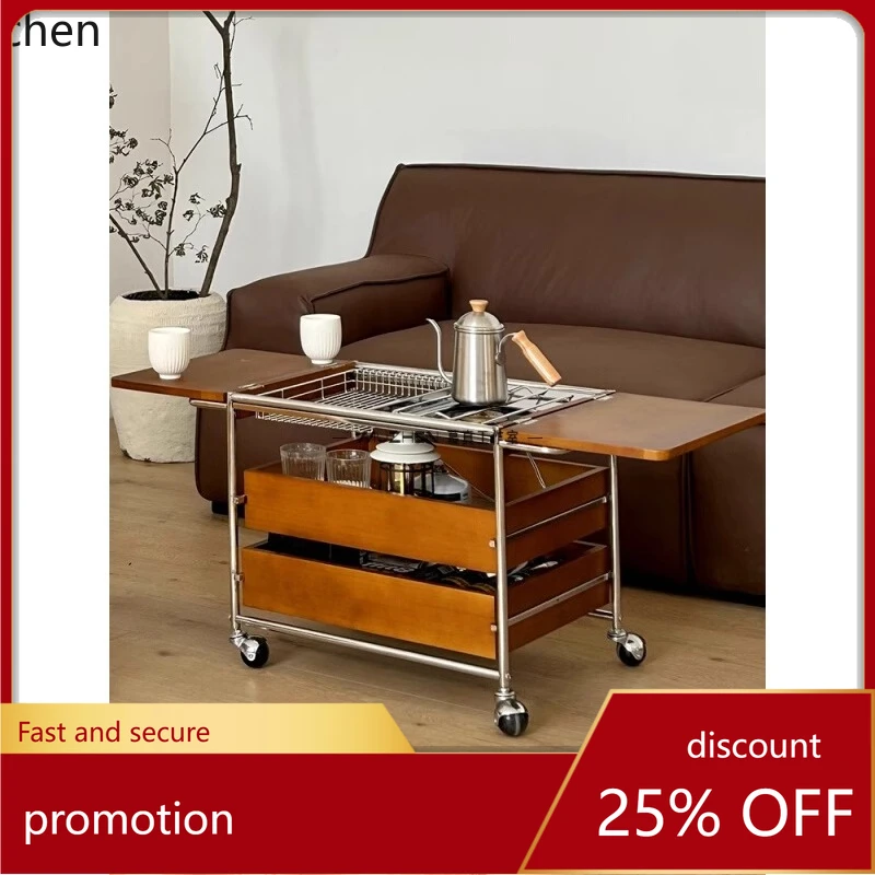 

ZML balcony tea table surrounding stove tea making trolley household multi-functional movable folding edge few