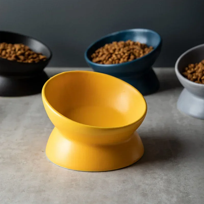 Elevated Cat Bowls Small Dog 15ยฐ Tilted Raised Food Feeding Dish Ceramics Stand Feeder for Cats and Puppy 6 Colors