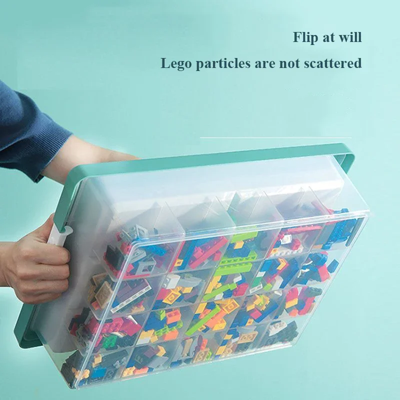 حاوية كبيرة ذات سعة منزلية شفافة للبناء ، صندوق بلاستيكي ، حقيبة تخزين قابلة للتكديس ، منظم لعبة للأطفال ، كتلة بناء