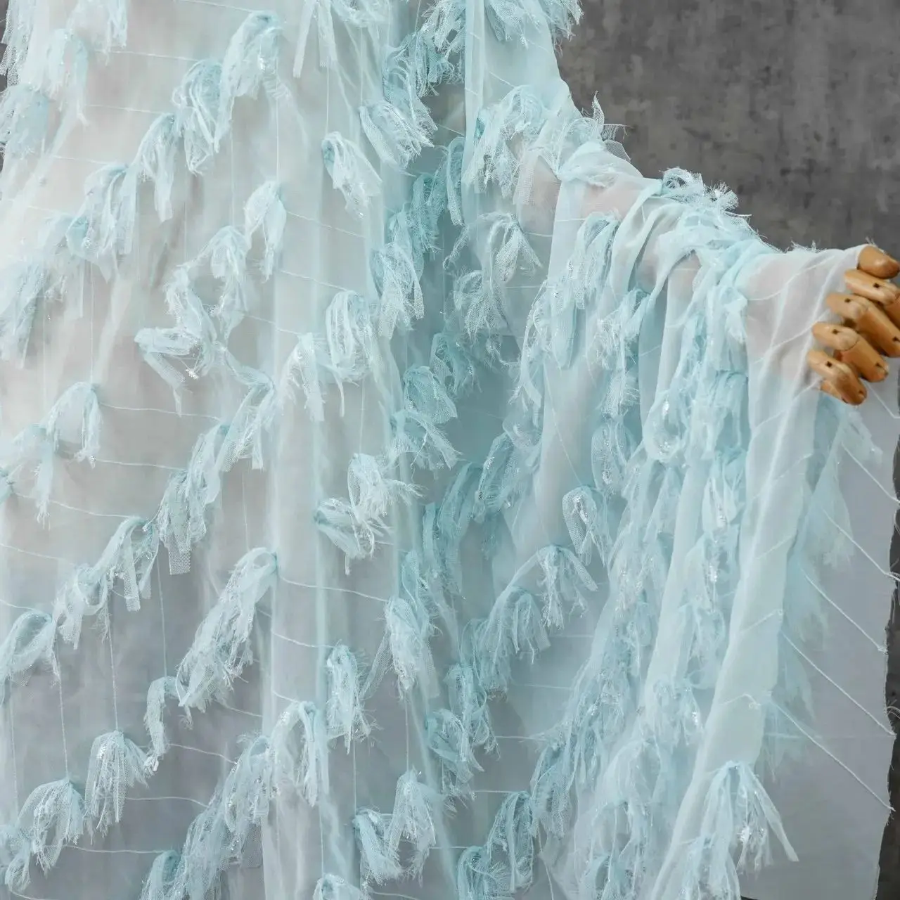 

Романтический мечтательный стиль, 3D вышитая кисточками шифоновая ткань для элегантных свадебных платьев, детская одежда на метр