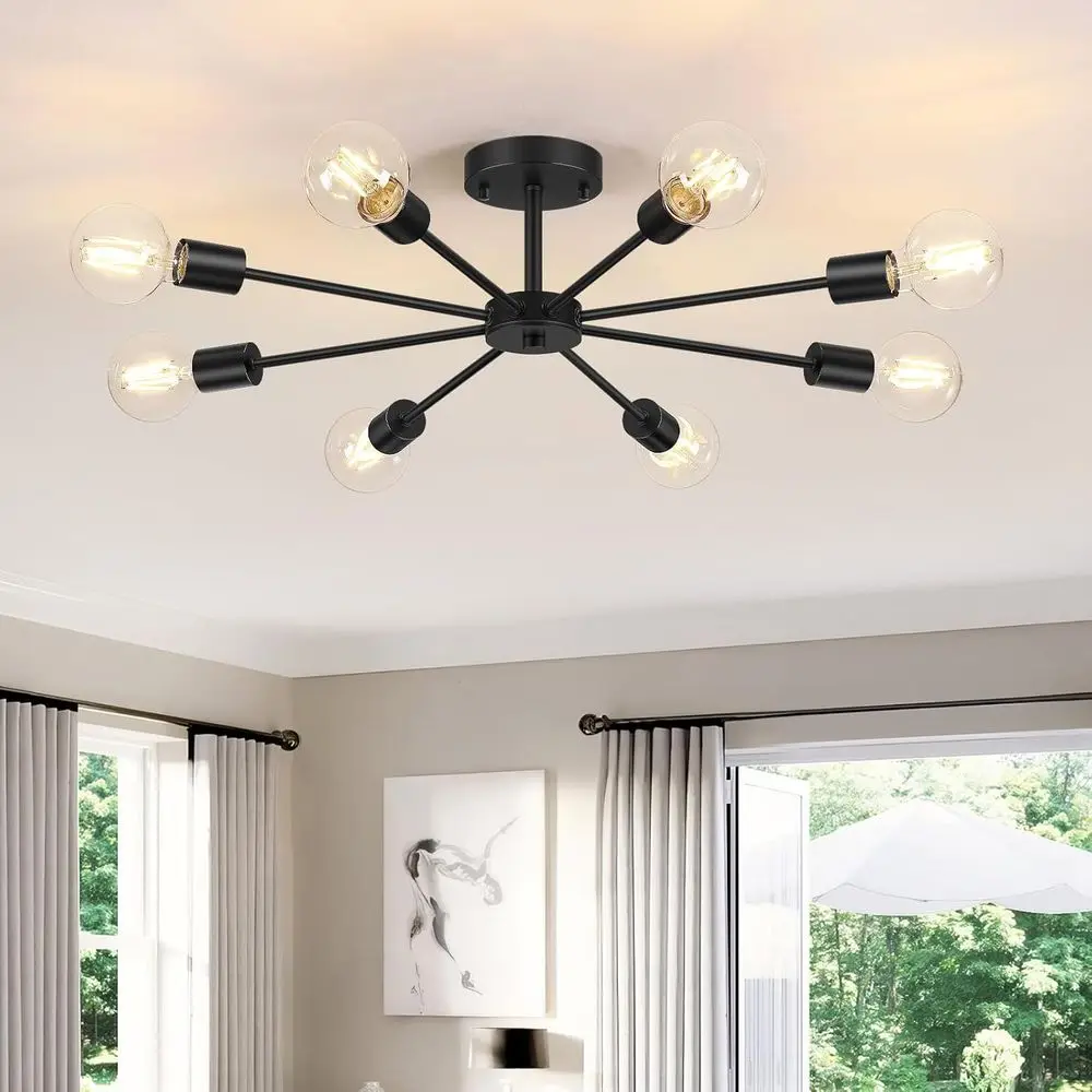 

8-Lights Semi lush Mount Ceiling Light, Matte Black Hallway Ceiling Lighting with E26 Base, ern Sputnik Light ixtures or Kitchen