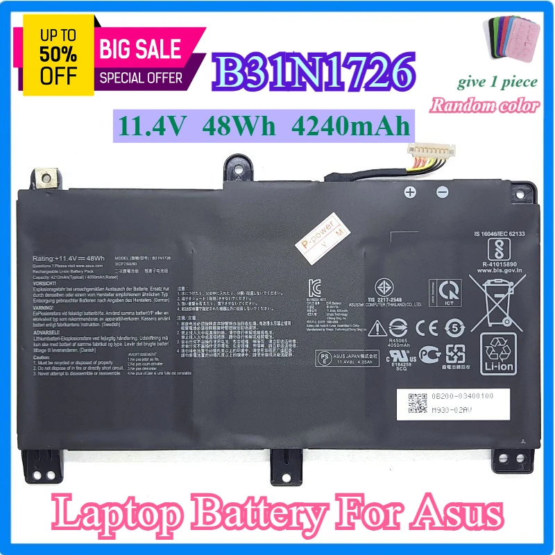 

High-Quality B31N1726 Laptop Battery for Asus G531GT-BI7N6 Notebook 0B200-03400100 3ICP7/60/80