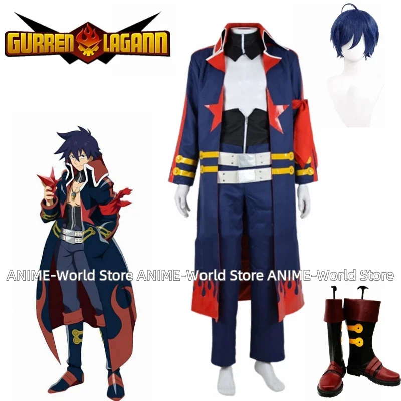 Anime Outfit Tengen Toppa Gurren Lagann Simon Cosplay Kostüm benutzer definierte Größe Anysize Perücke Schuhe