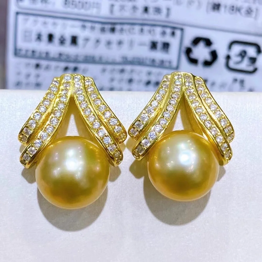 

Жемчужные серьги 10-11 мм, великолепные круглые золотые серьги AAAA из натурального Южного моря 925 s, бесплатная доставка