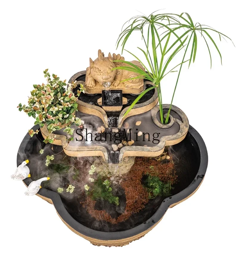 Chinese fountain, ancient fish tank pond landscape, outdoor garden balcony flowing water courtyard decoration