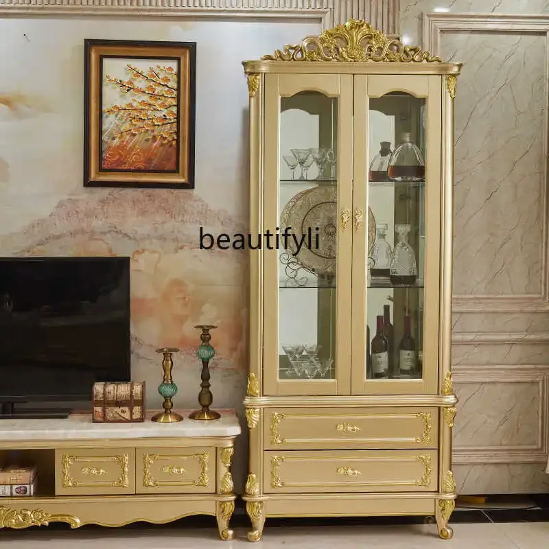 

European wine cabinet living room TV cabinet background wall decorative cabinet single double door champagne gold