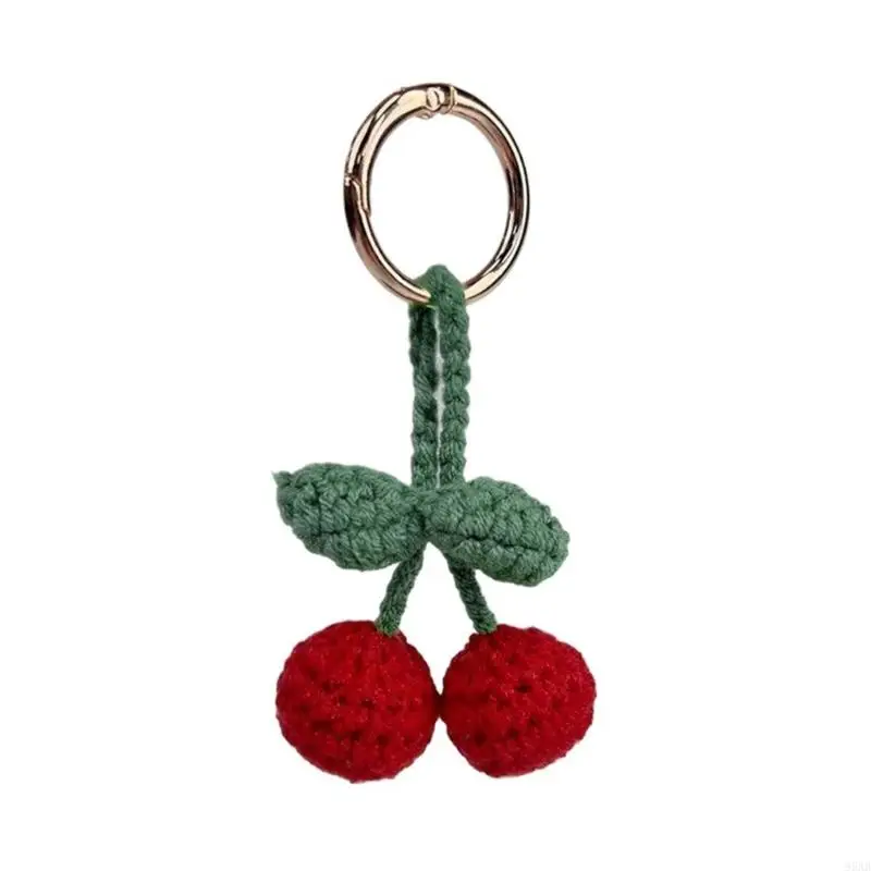 Unique Cherry Crochet Hanging Keychain Accessory for Bags and Home Decoration