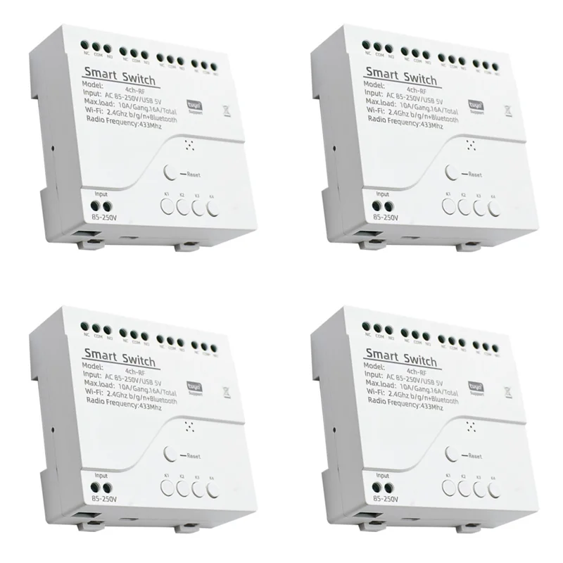 ABMF-4X Tuya Wifiモータースイッチモジュール RF 433無線リモコン 4CHインチングリレー Alexa Google Home対応、4CH AC85-250V