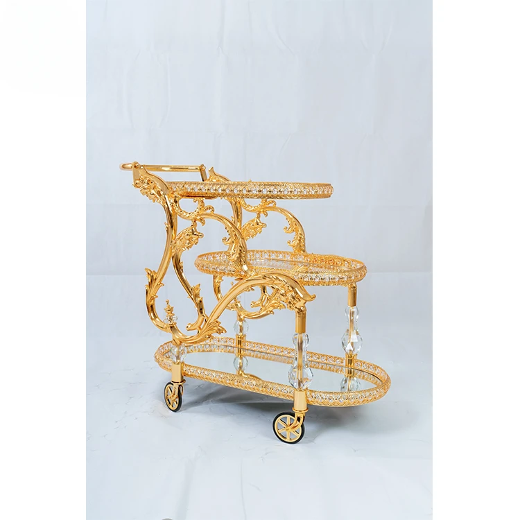 Custom Wholesale Exquisite Luxury Three Layers Transparent Gold Acrylic Bar Cart