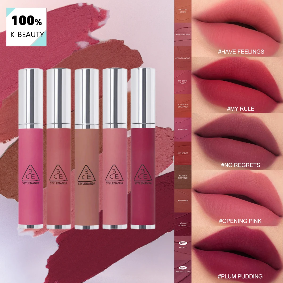 3CE HAZY LIP CLAY,Velvet Clay Texture,Long-Lasting,Highly Pigmented,Lip-Blurring Effect,Korean Cosmetic,Korean Makeup