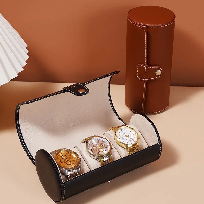 WellZone Light And Handy  Portable 2/3/4 Slots Black/Brown Leather Watch Case  Zipper Watch Box Gift
