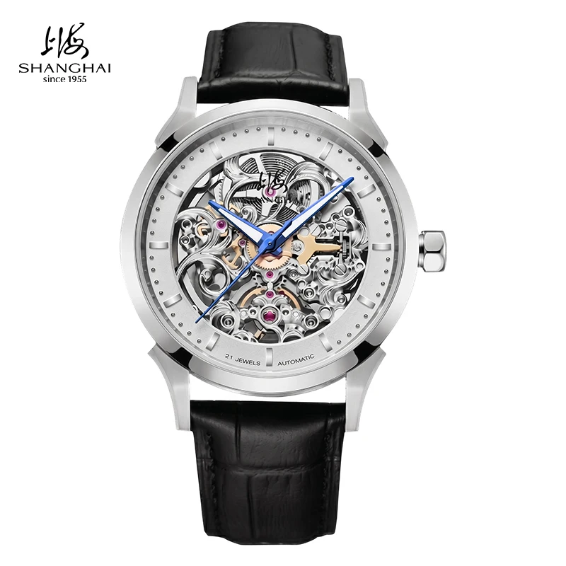 Shanghai 40mm Men's Watches Fashion Automatic Watch Openwork Dial Mechanical Clock 316L Stainless Steel Sapphire Crystal SH025