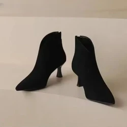 Pointed Toe Booties Elastic Suede Short Shoes for Women Elegant with Low Heels Female Ankle Boots Autumn Solid Botines Footwear