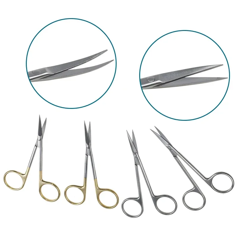 Autoclavable Serrated Scissors Ophthalmic Instrument Curved Straight Head