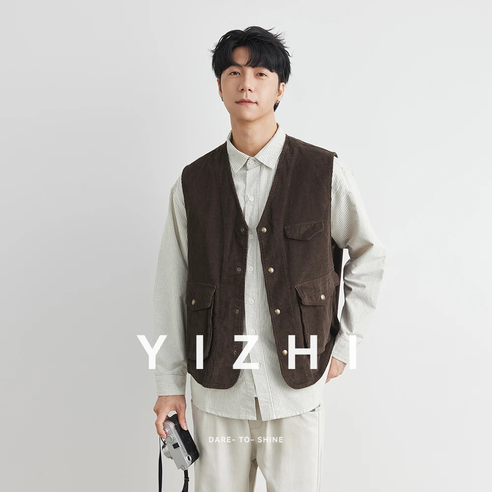 

100% Cotton Fashion Men's Vest Summer New Japanese Workwear Outdoor Sleeveless Waistcoat Vest Jacket Men's Clothing
