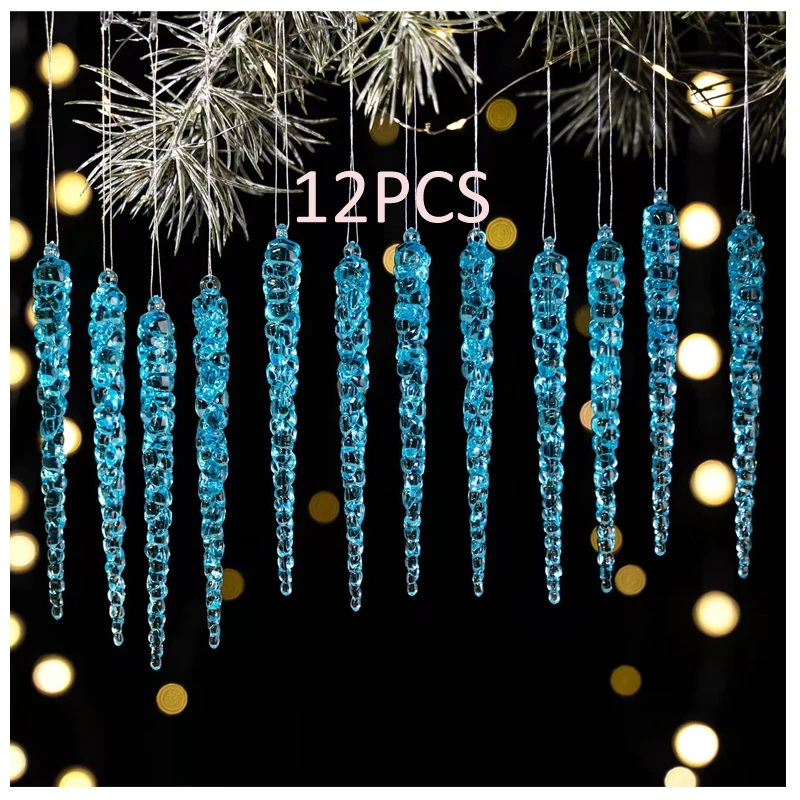 12 Acrylic Icicle Pendants For Christmas Tree Decorations, Transparent Crushed Ice Decorations, Suitable For Elegant Christmas