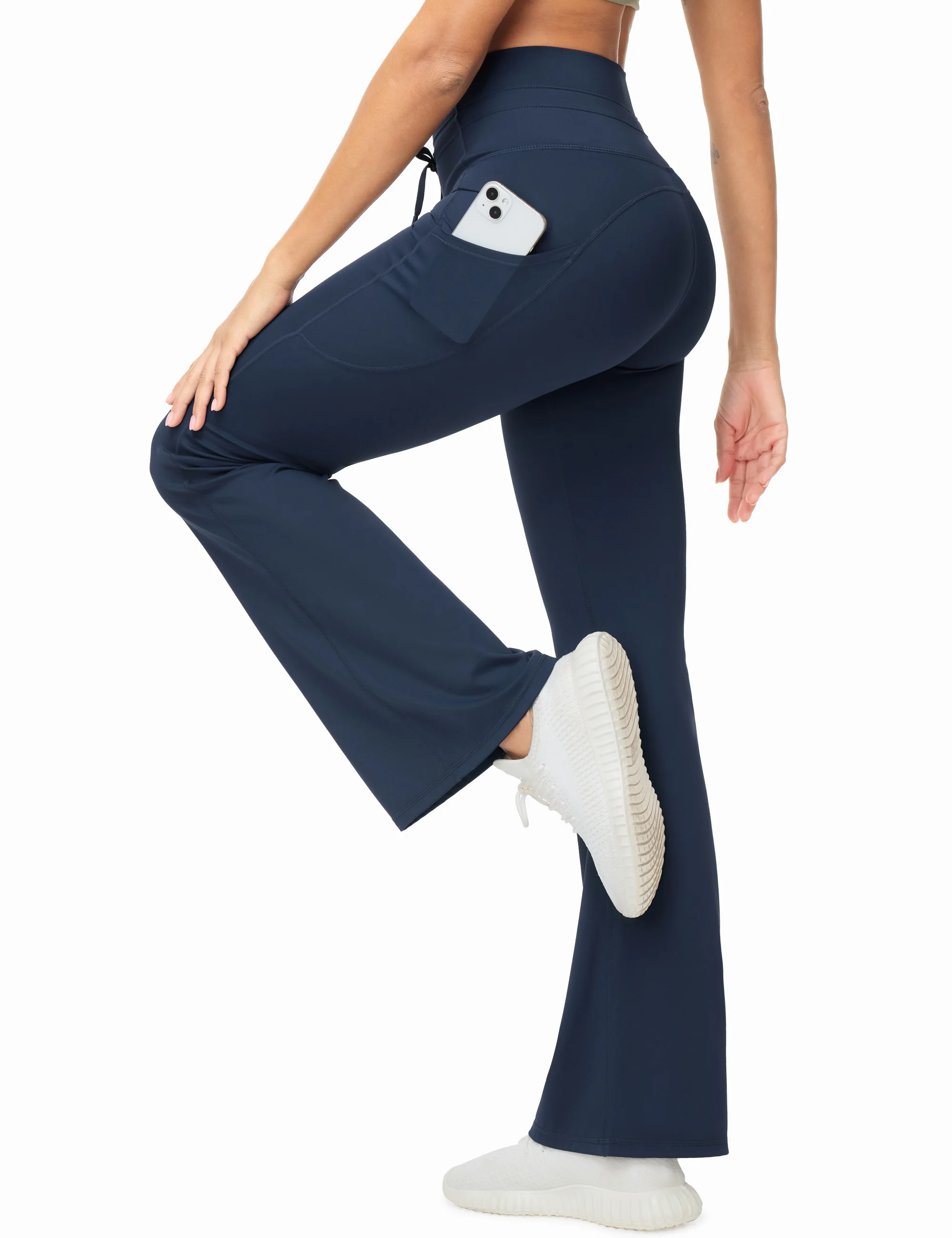 THE GYM PEOPLE Women's High Waisted Drawstring Flare Leggings Workout Soft Stetchy Bell Bottom Yoga Pants with Pockets