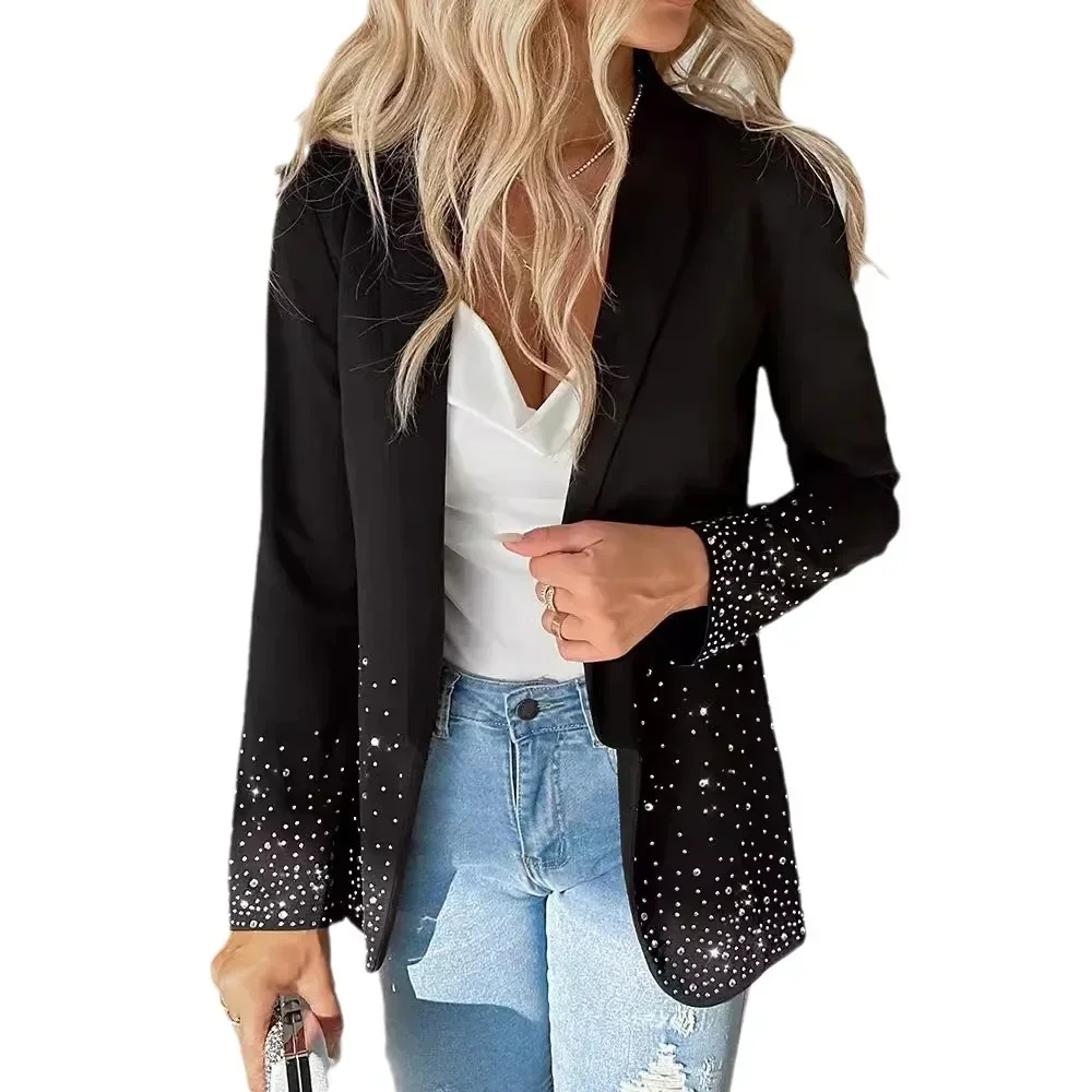 New Women\'s Clothing Rhinestone Waist-Tight Suit Jacket Long Sleeve Autumn Blazer Jacket Fashion Casual Office