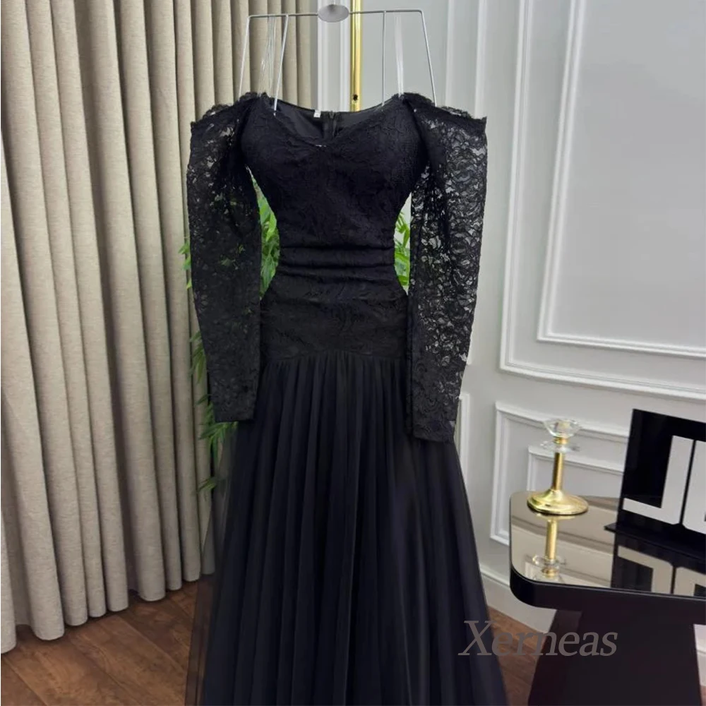 Abiti da sera in pizzo personalizzati per la festa Abito da cerimonia nuziale a maniche lunghe con maniche lunghe per abiti da ballo lunghi fino al pavimento da donna