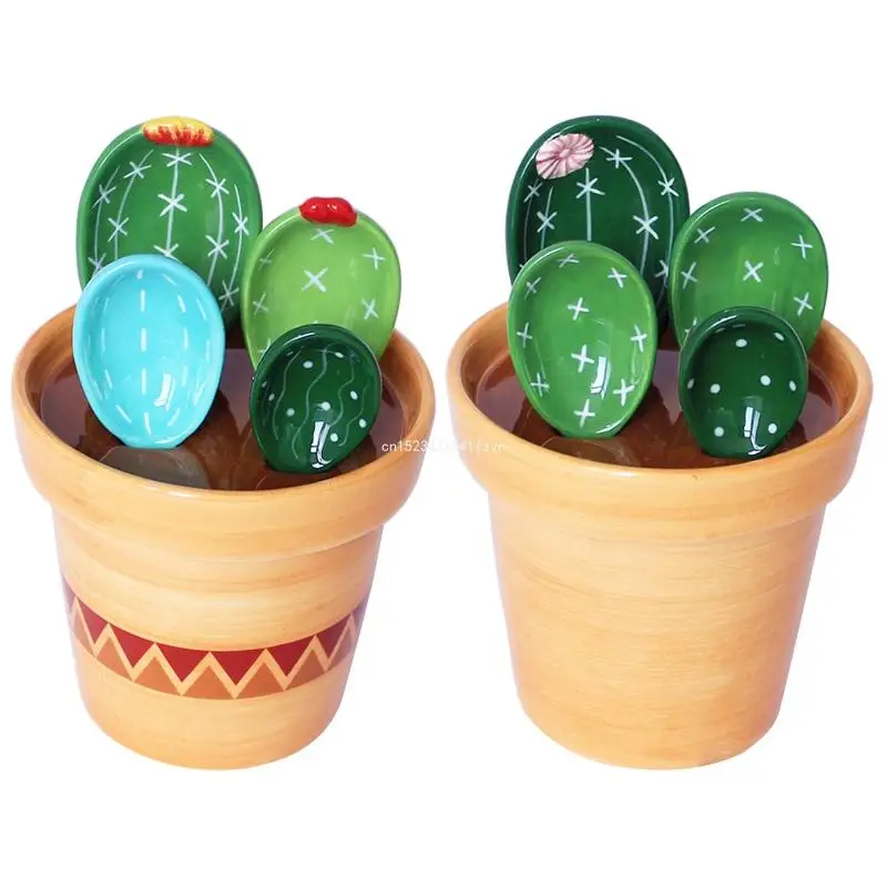 

Ceramic Cactus Measuring Spoons with Holder Set Baking Measuring Spoons for Home Kitchen Cooking Baking Sugar Salt Dropship