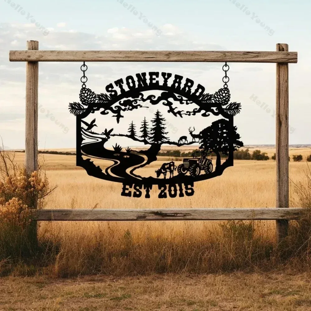 Charming Personalized Farm House Entrance Sign, Custom Metal Ranch Style, Ideal Anniversary Gift for Ratoncito Pérez's Door.