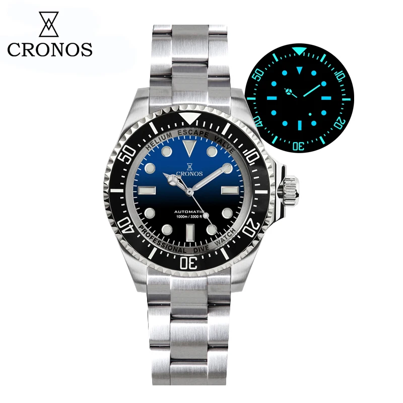 Cronos  L6009M Automatic Diving Man Watch Stainless Steel Bracelet 2000 Meters Water Resistance Professional Diver Men's Watches
