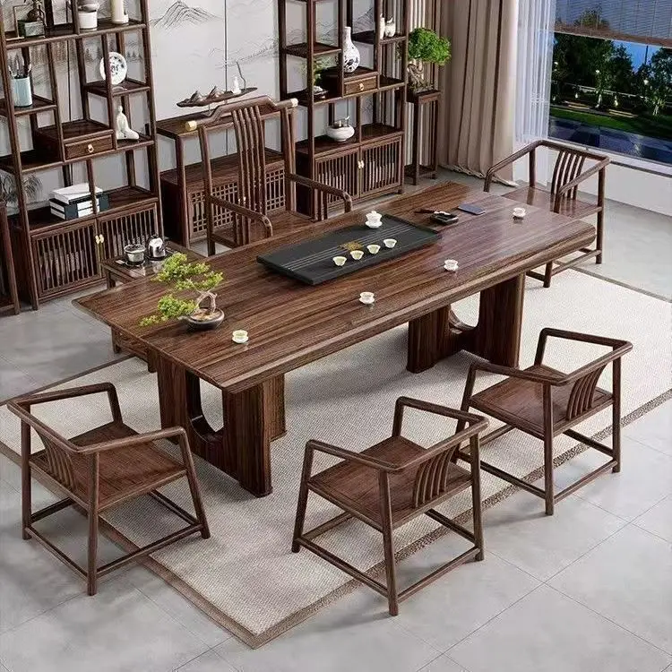 For Solid wood tea table and chair combination Zen office household integrated living room Solid wood tea table