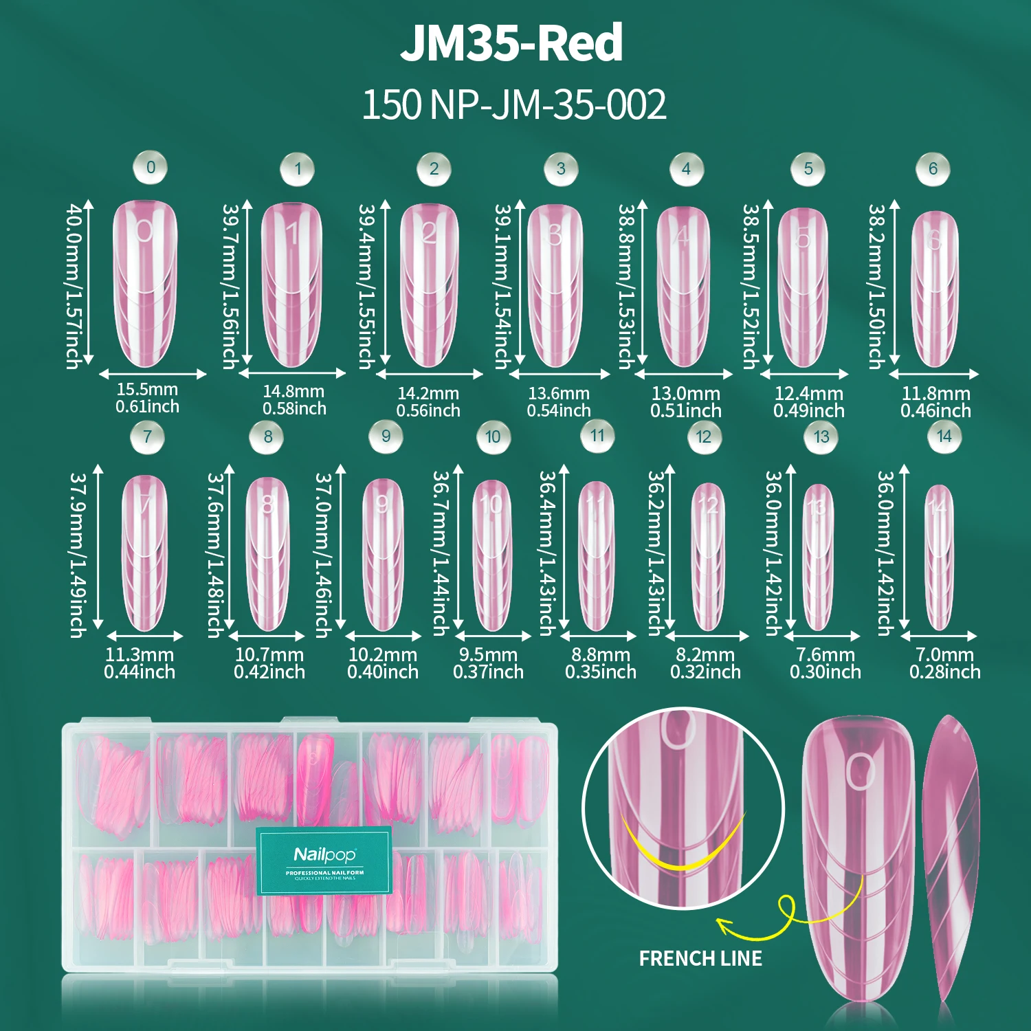 

Nailpop 150pcs Nail Dual Forms Molds 15 Size French Fast Construction Molds Pink Reusable Nail Top Poly Extension Gel Extension