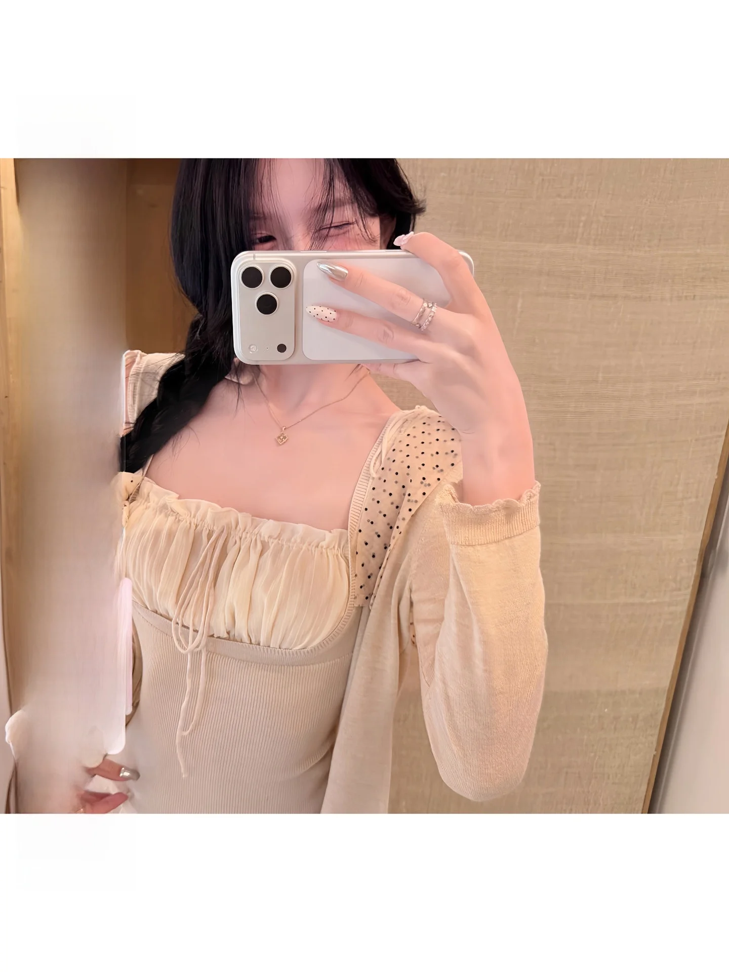 

Knot Wool Blend Polka Dot Knitted Open Cardigan Women's Spring Summer Korean Style Design Loose Fit Long Sleeve Top