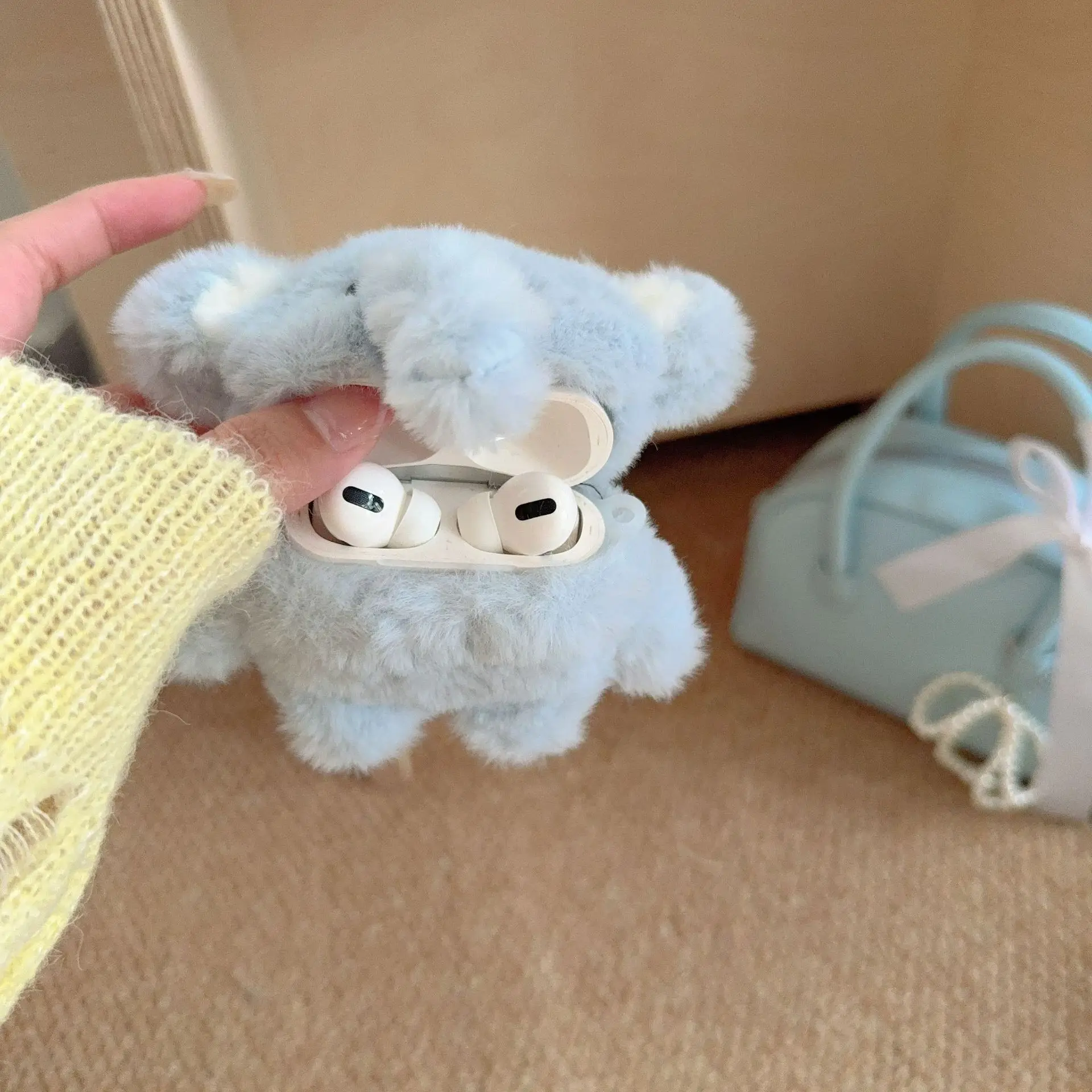 Korean 3D Cartoon Elephant Fluffy Plush Couple Earphone Case for Airpods Pro 4 3 2 1 Headset Protective Cover For Air Pods Pro 2 view 5