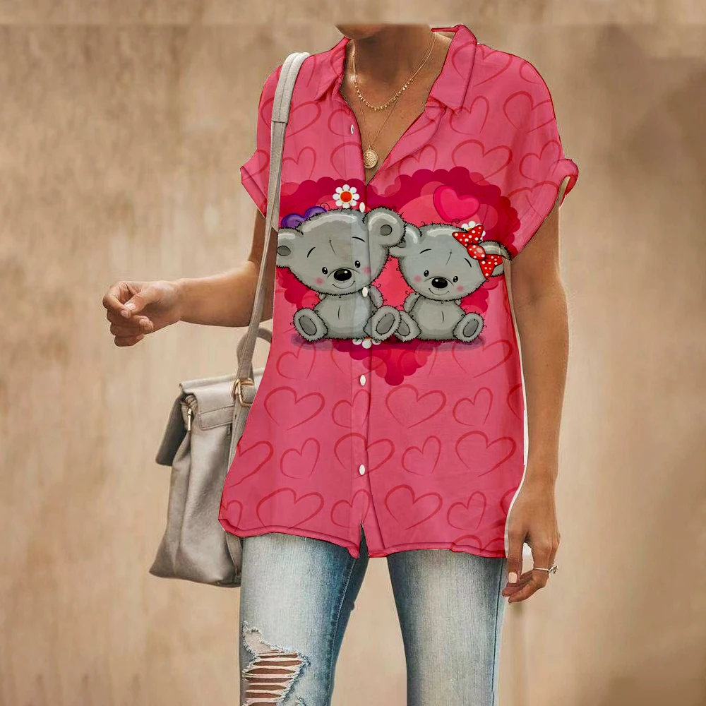 Summer New Street Style Disney Brand Mickey And Minnie Anime Short Sleeve Shirt Fashion Casual Ladies Harajuku Kawaii Top Y2k