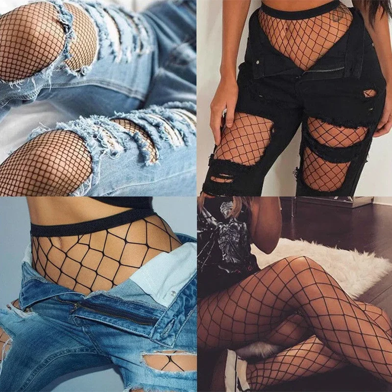 BONAS Black Nylon Fishnet Tights for Women, Small, Middle, Big Mesh, Sexy Pantyhose, Breathable Stockings, Hollow Female