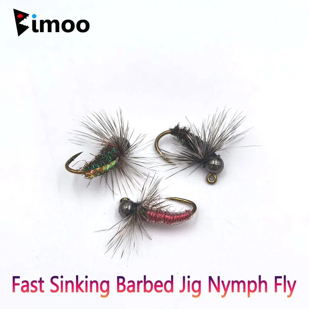 

Bimoo 3/6PCS #10 Barbed Jig Nymph Fly Grizzly Hackle Fast Sinking Wet Euro Perdigon Nymph Fly Trout Grayling Fishing Lures Baits