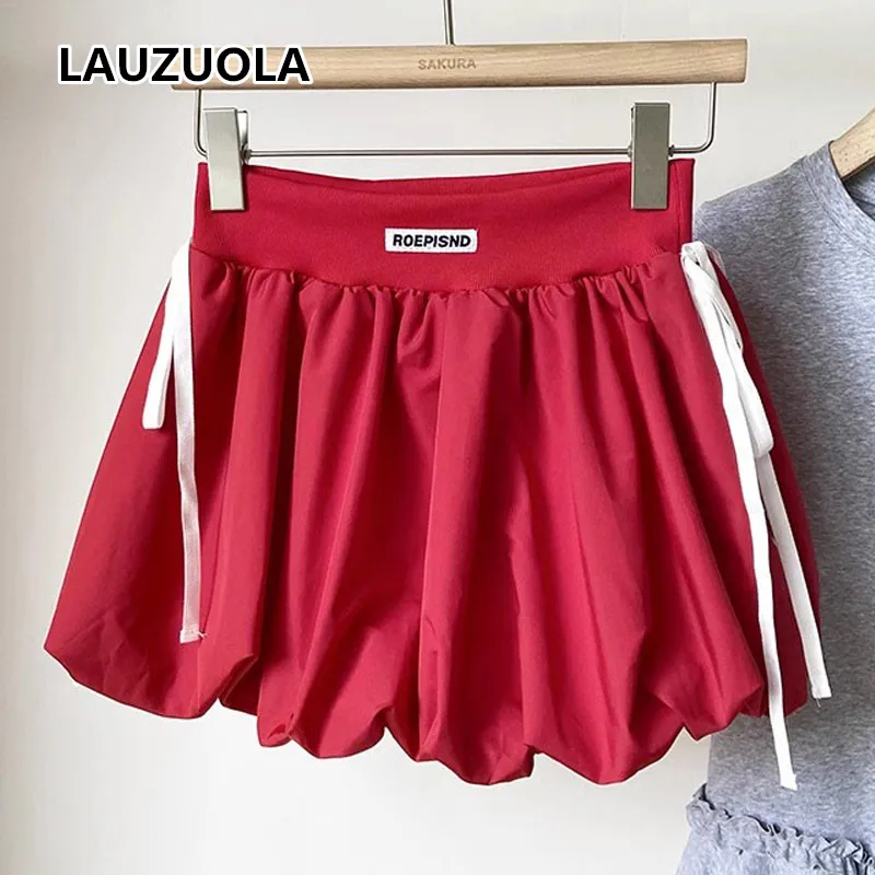 Korean Style Flower Bud Mini Skirt Skirt 2025 New Summer Women's High Waist Red Pumpkin Bubble Lantern Shorts Skirts Y2K