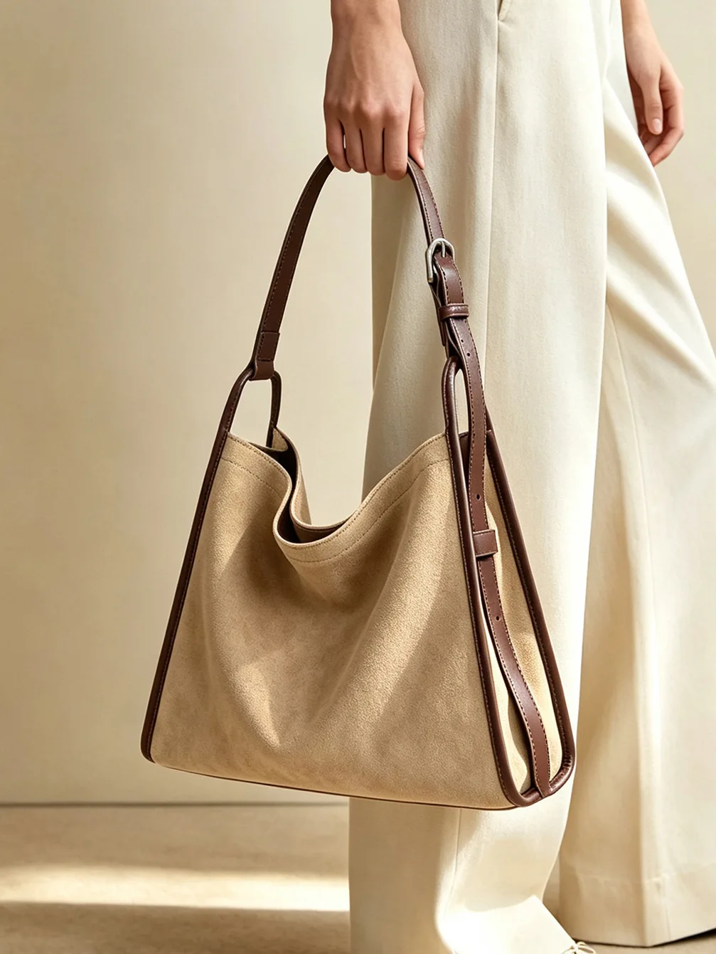 Suede Cowhide Hobo Tote Bag Adjustable Shoulder Strap Women Retro Commuter Shoulder Bag Multiway Underarm Crossbody Handbag