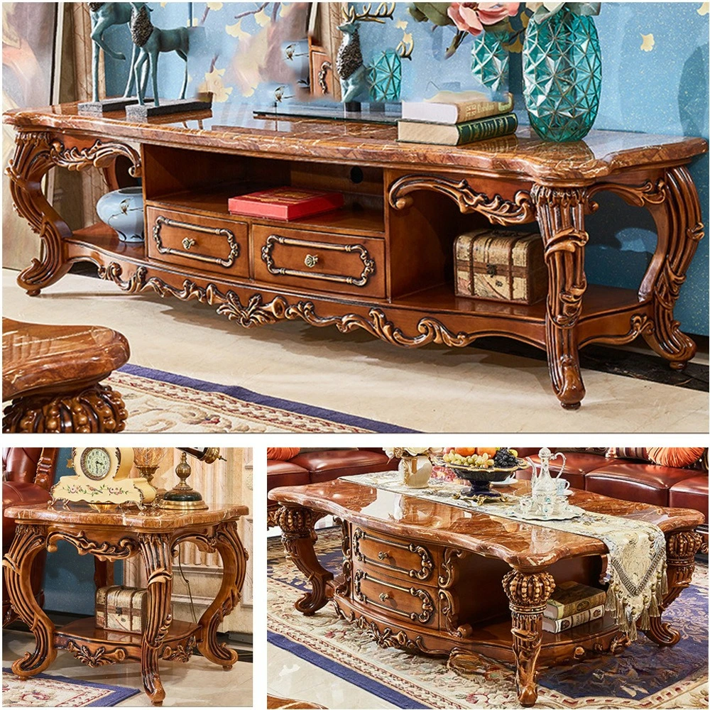 

Customizable European solid wood TV cabinet coffee table combination set furniture European living room bedroom retro carved