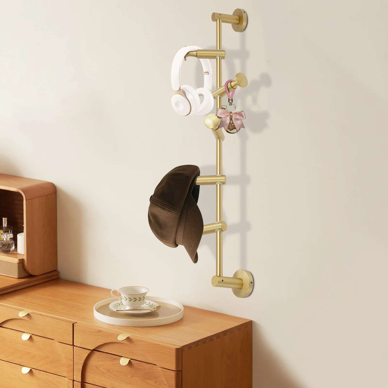 

Вешалка из цельной латуни с 5 крючками, 180 шт. ° Вращающаяся настенная вешалка, максимальная нагрузка 20 кг, органайзер для экономии места, регулируемый крючок для одежды