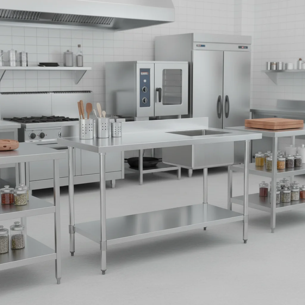 Stainless Steel Work Table with Sink Commercial Kitchen Prep Table with Undershelf for Restaurant Catering Customizable