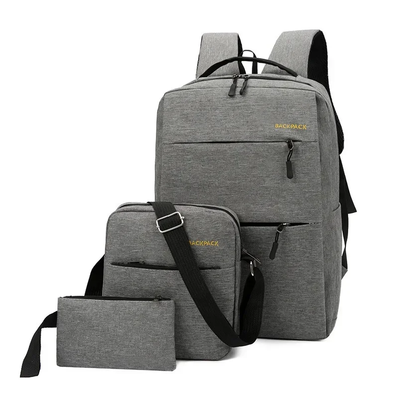 New Men\'s Business Backpack USB Charging Casual Female Student School Bag Minimalist Fashion Computer Bags Three Piece Set