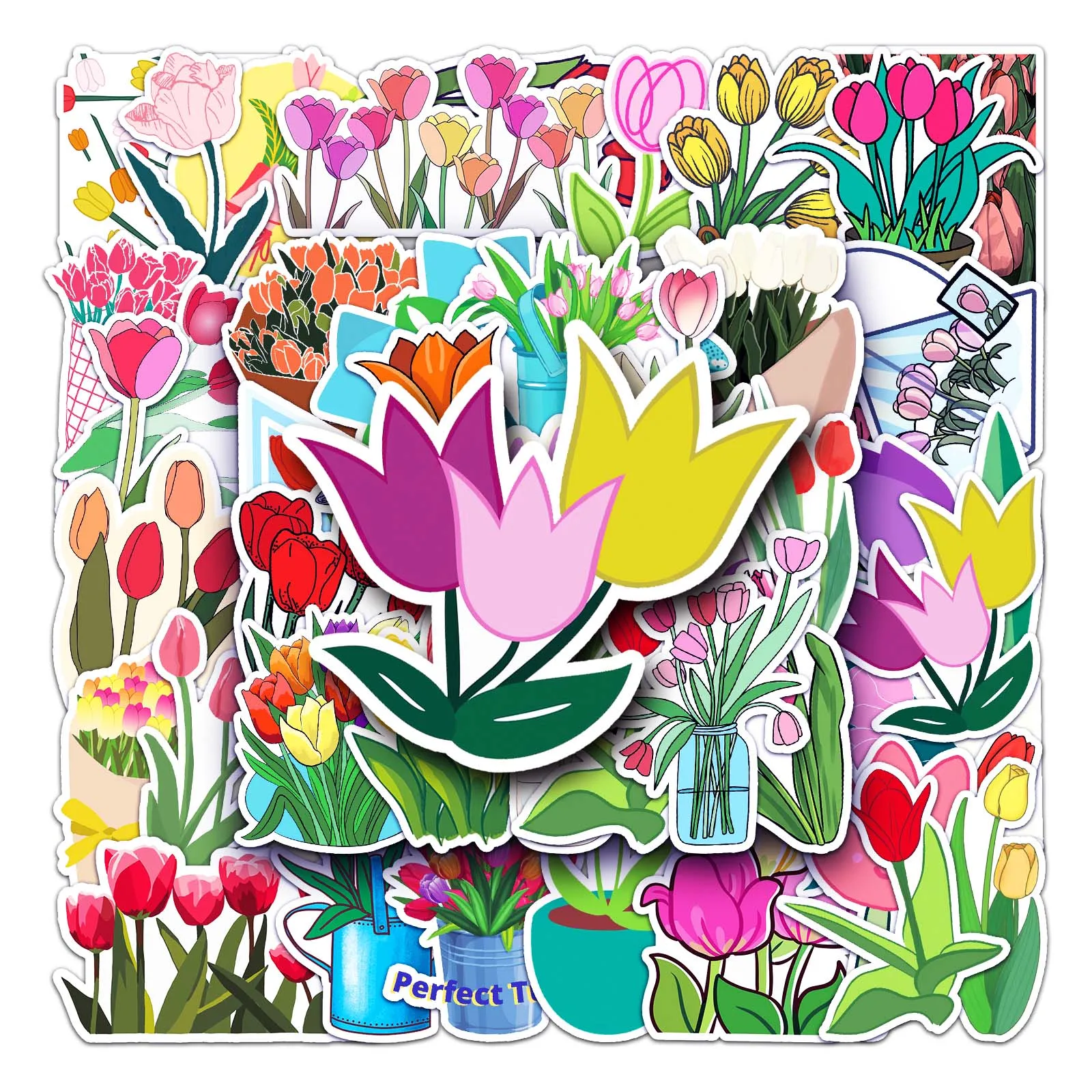 50Pcs tulip Series  Cartoon Cute Waterproof Sticker Skateboarding Snowboard Retro Vinyl Sticker