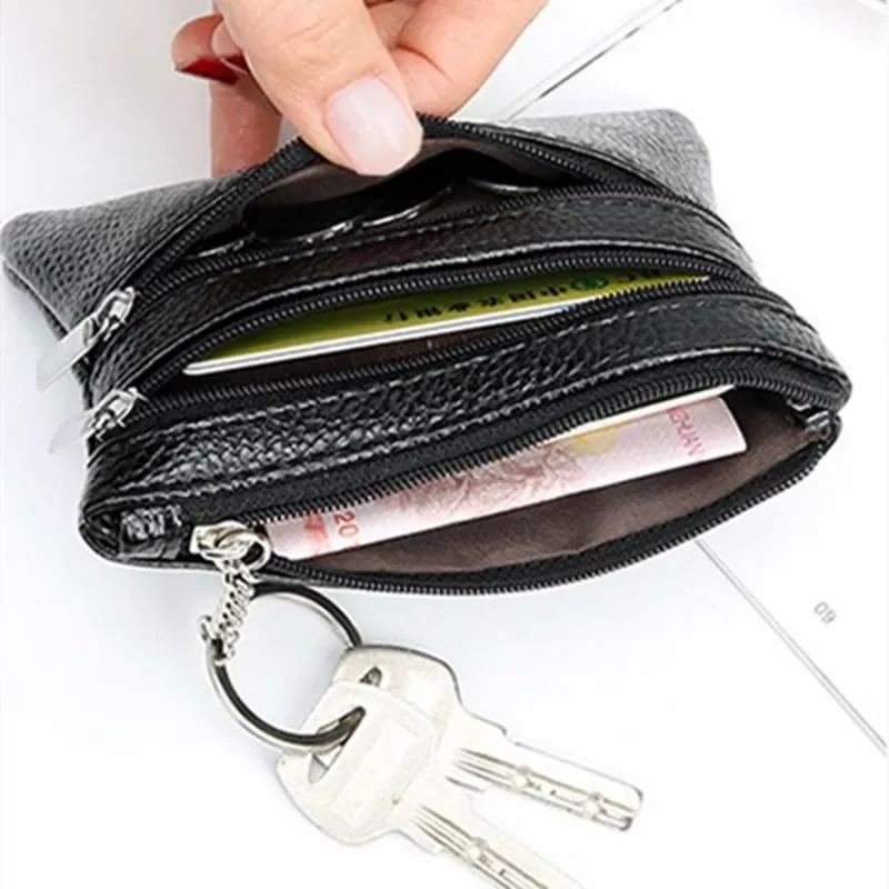 Porte-monnaie en cuir véritable rose pour femme, portefeuilles féminins, fermeture éclair, sacs de poche de rangement, vert, noir, mini porte-monnaie