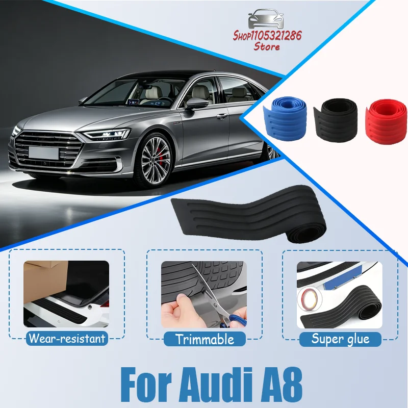 For Audi A8 Car Trunk Door Sill Plate Protector Anti-Scratch Rear Bumper Guard Rubber Mouldings Pad Trim Cover Strip Car Styling