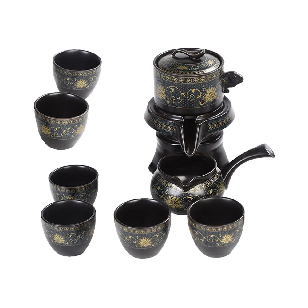 1Set Ceramic Tea Set Heat Resistant Chinese Teapot Semi-Automatic Office Home Teapot Kit Loose Leaf Flowering Tea Brewing
